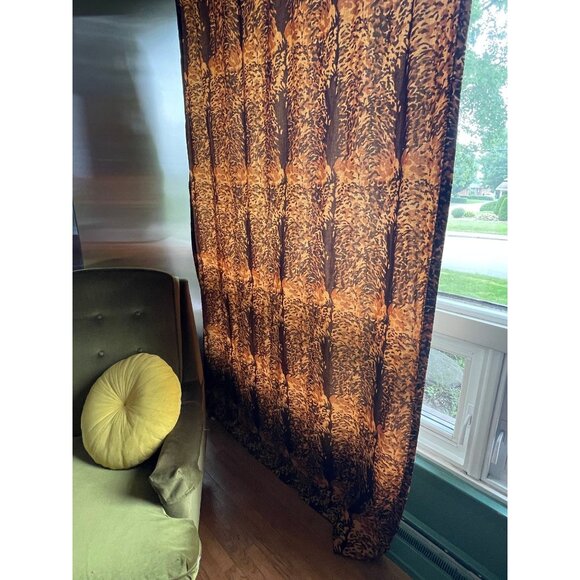 Vintage 80s curtain, brown, leopard / tiger print, faux suede animal print panel - Picture 2 of 9